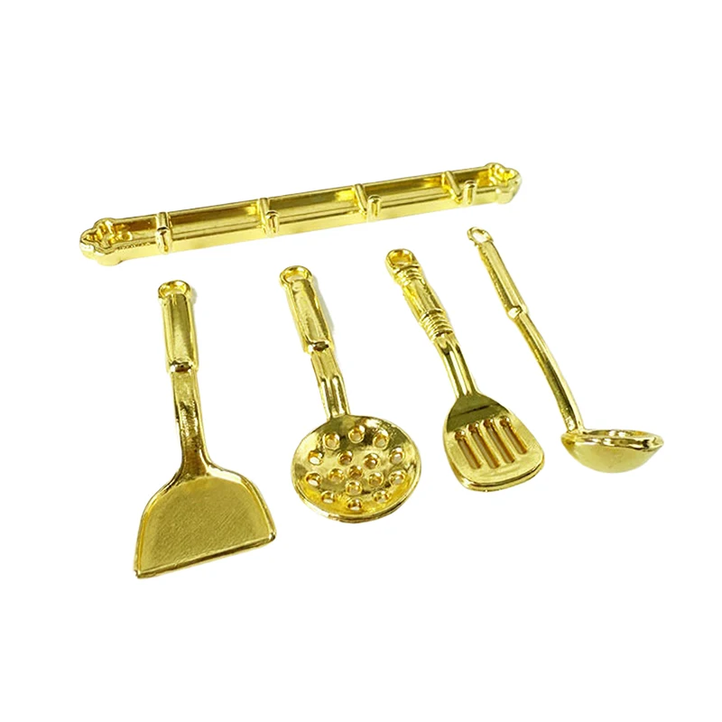 1세트 인형집 미니어처 주걱 슬롯 스푼 금/은 1:12 인형집 주방 장식 모델 장난감 액세서리
