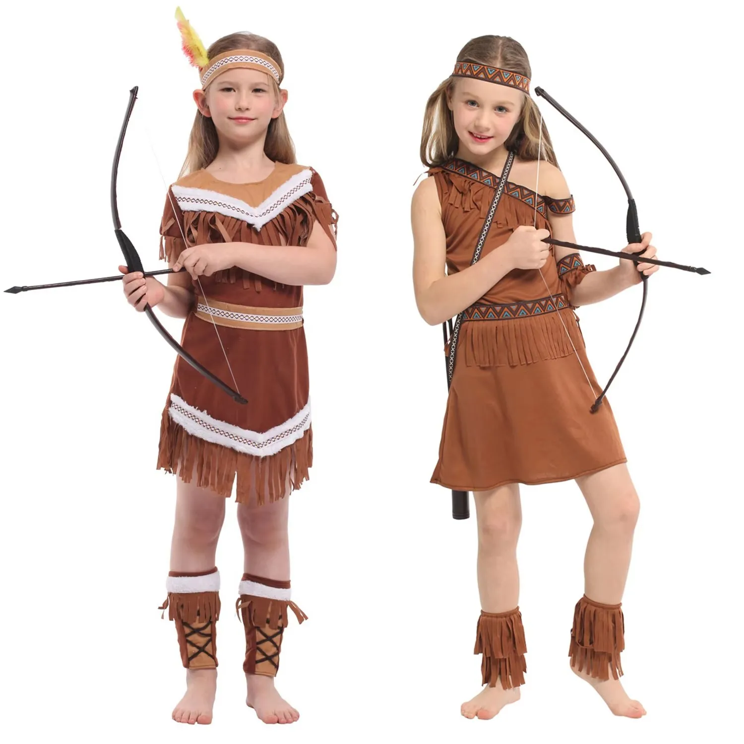 Umorden Kids Native Indian Princess Huntress Costume for Girls Child Indian Prince Hunter Costumes for Boys Halloween Dress Up