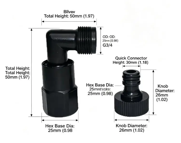 Water Pipe Corner Joint Adapter with Threaded Inlet and Push Fit Outlet for Tight Space Garden Hose Routing and Wall Mounted Use