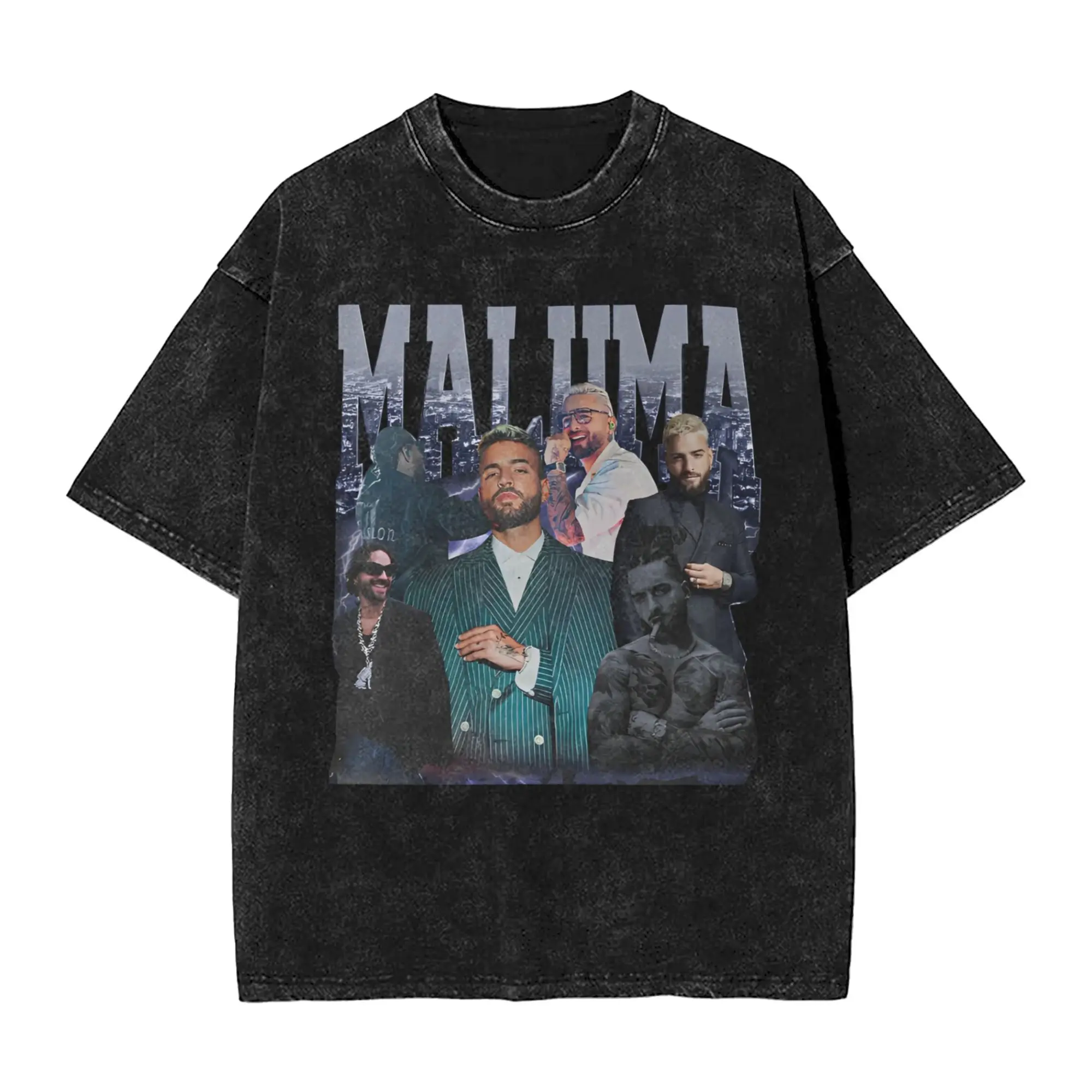 Maluma Bootleg Men's T Shirts Washed  Novelty Tee Shirt Short Sleeve Crewneck T-Shirt Cotton Birthday Present Tops