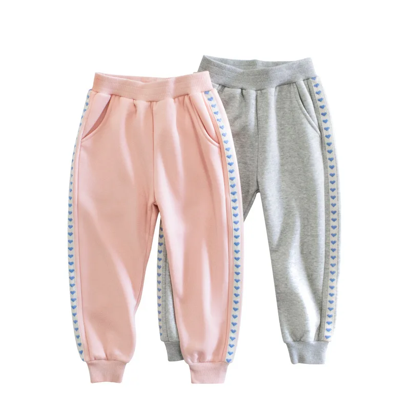 

Autumn and winter new children plus fleece chunky warm sports pants love girls wearing sweatpants