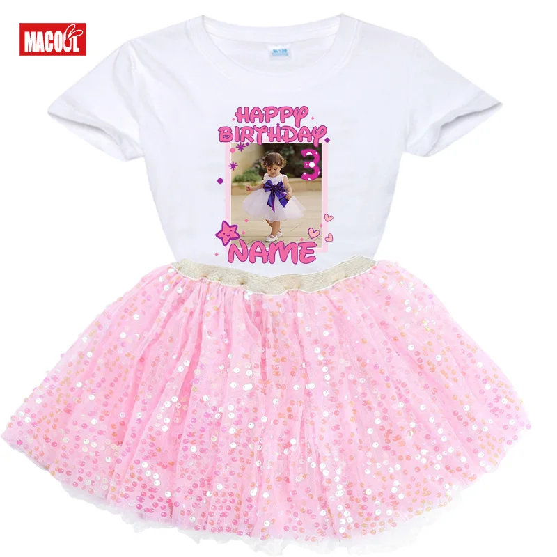 

Girl Tutu Set Personalized T Shirt Photo Birthday Outfit Custom Name Shirt Girl Outfit Shirt Set Rainbow Kids Outfit Little Girl