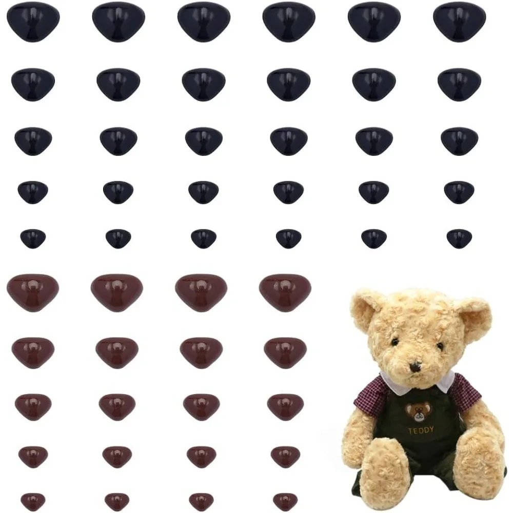 380 Pcs 5 Sizes 2 Colors Plastic Dog Noses Crafts for DIY Doll Toys Accessories Black & Coconut Brown Mixed Color