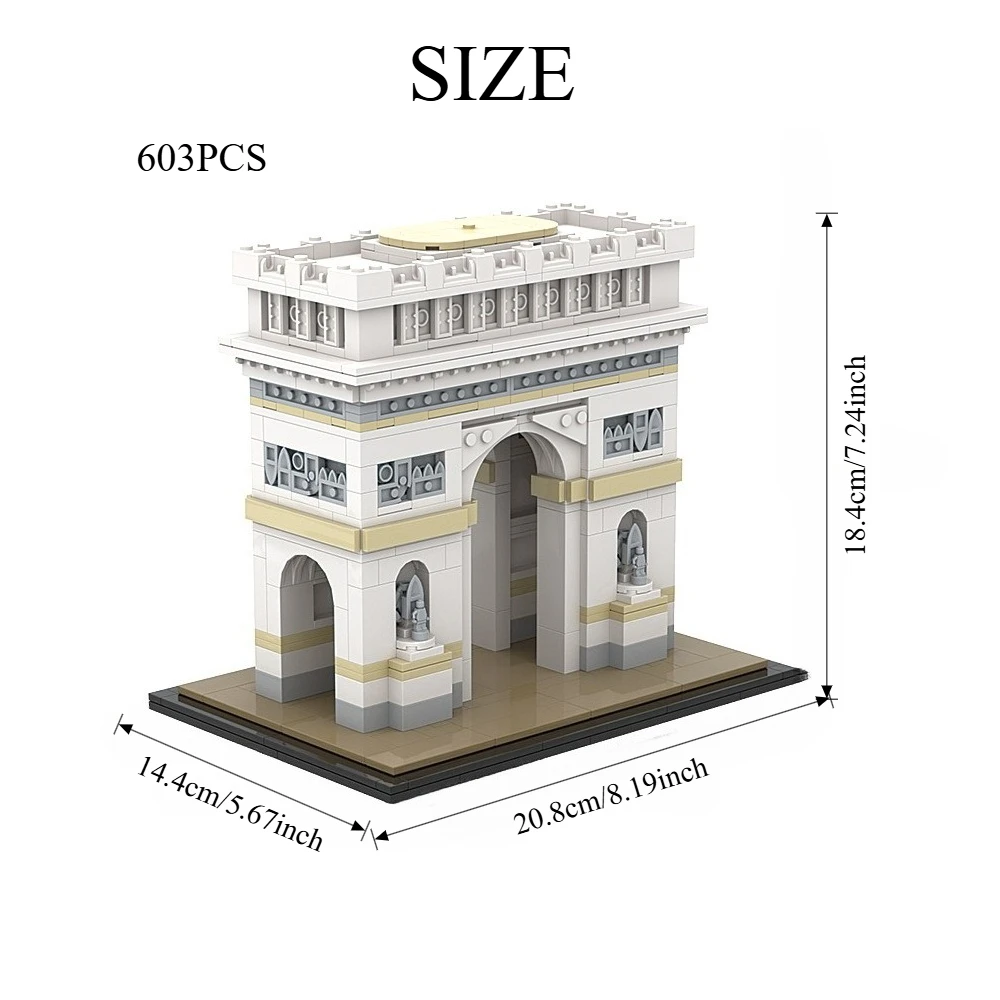 Kit de construcción de arco Triumph de 603 piezas, modelo icónico de arquitectura europea para adultos, regalo de coleccionista DIY con caja de color