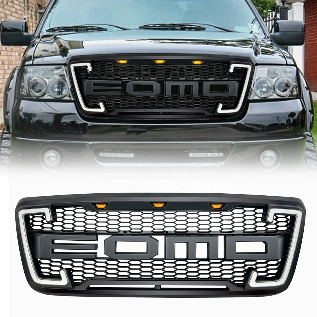 Car Grills Front Raptor Style Grill Bumper Grille With DRL & Turn Signal Lights For 2004-2008 Ford F150 F-150