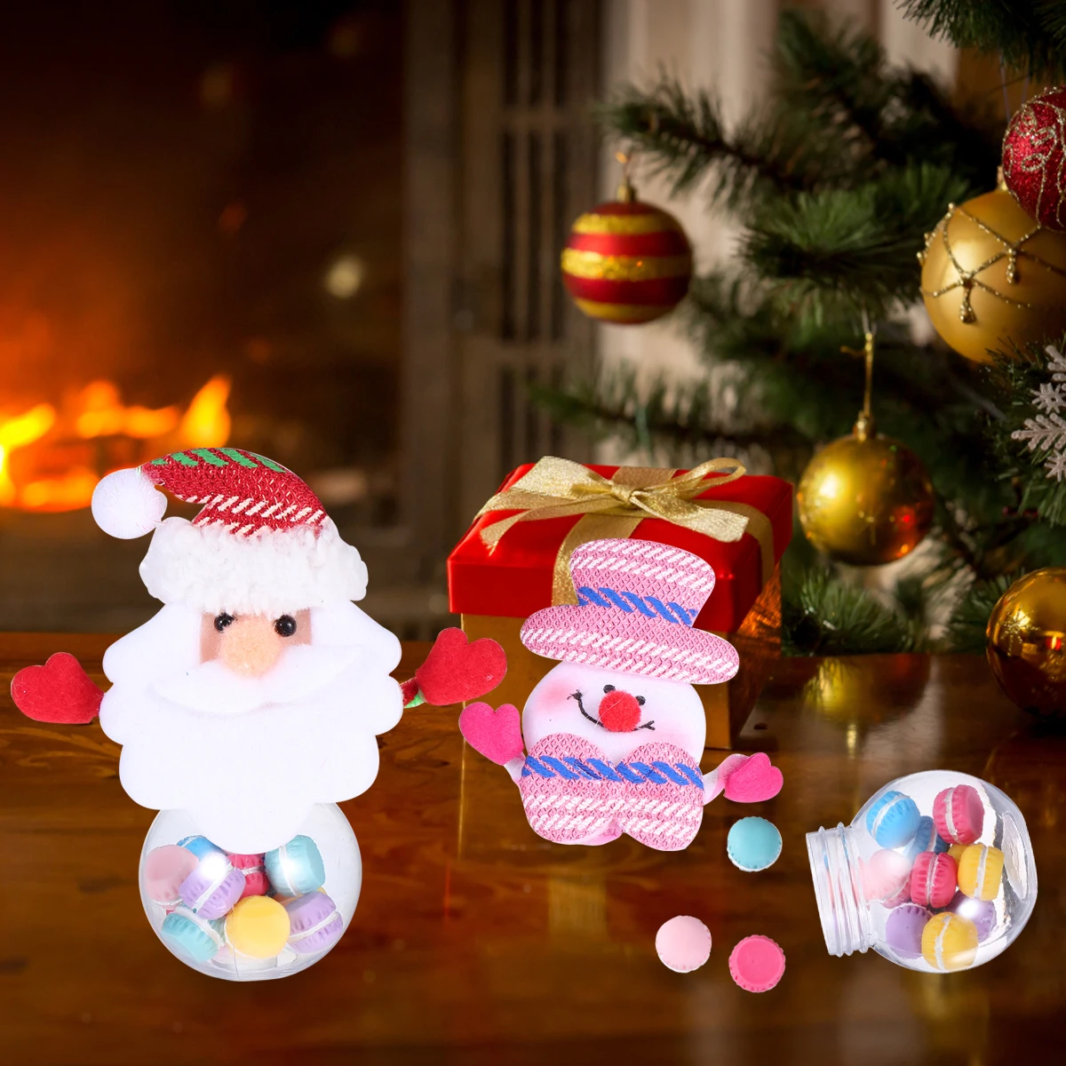 

4 Pcs Candy Jar Christmas Decoration Portable Small Storage Plastic Snowman Supplies Elder