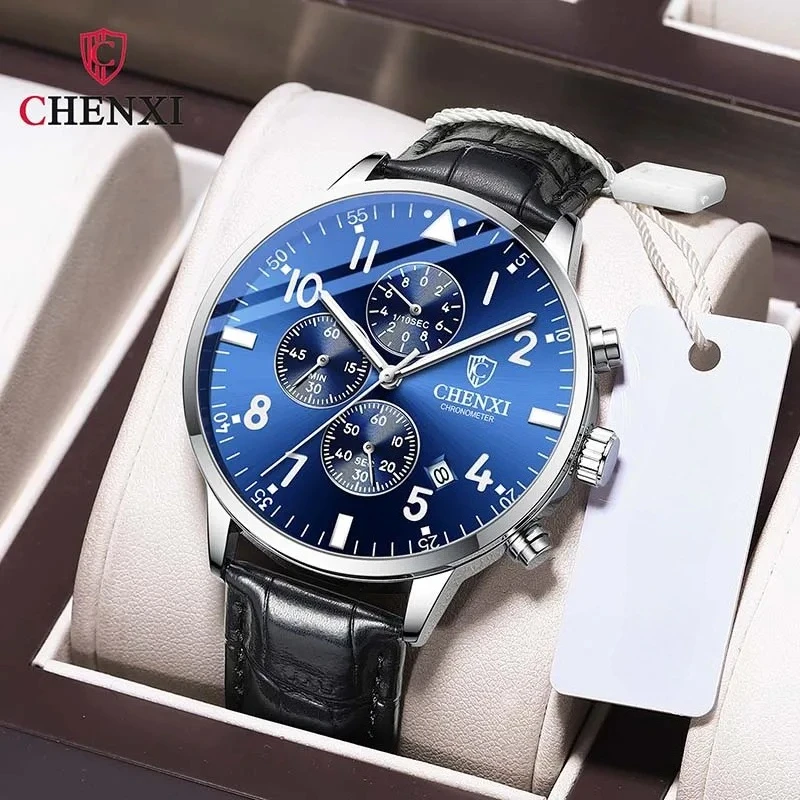 CHENXI 937 Fashion Men's Quartz Watch Classic Sports Chronograph Calendar Night Light Stainless Steel Watches for Man Reloj