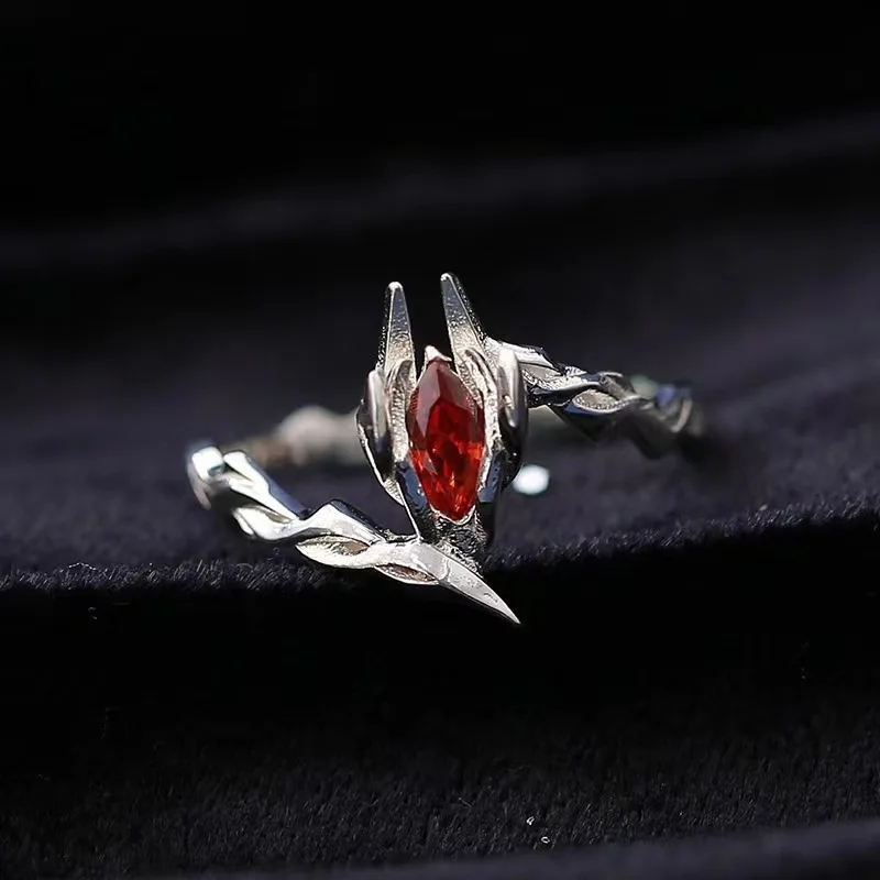 Small and Exquisite Personalized Gothic Pure White Craftsmanship Mecha Dragon Tail Avant-garde Inlaid Red Zircon Ring