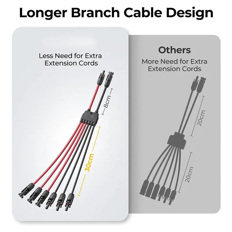 KYCOR-2X Solar Parallel Connectors, 2-3 Panels, 10AWG Y Branch Adapter Cable, Waterproof