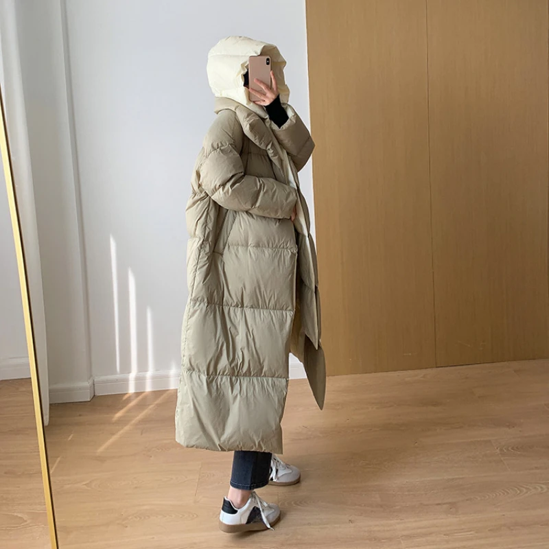 Long Woman Winter Coats Color Clash Women Jacket Fashion Hooded Casual Outwear Thicken Down Jacket Warm Windproof Coats Down