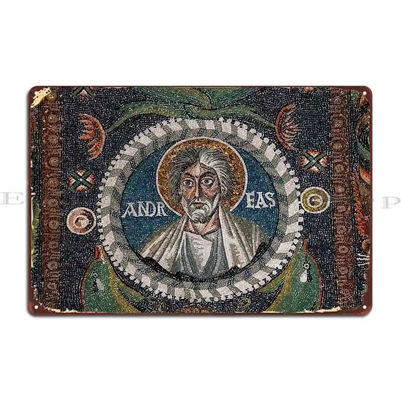 Andrew Patron Saint Of Scotland In Byzantine Mosaic Metal Signs Wall Cave Mural Living Room Iron Club Tin Sign Poster