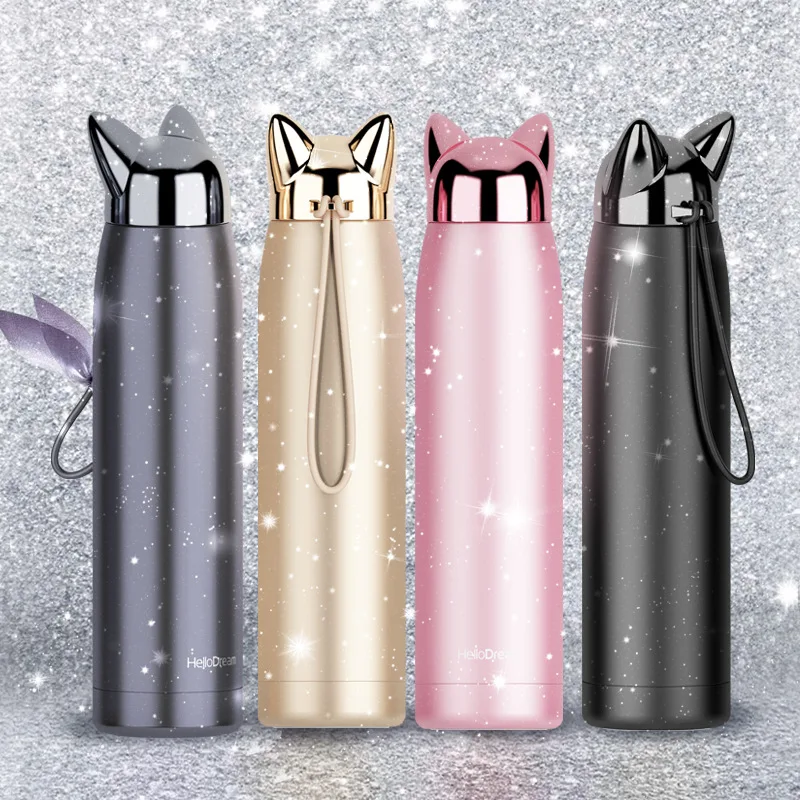 20pcs 320ml 11oz Double Wall Thermos Bottle Stainless Steel Vacuum Flasks Cute Cat Fox Ear Thermal Coffee Tea Milk Travel Mug