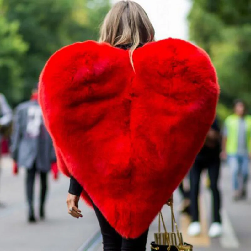 

Блузка-накидка/шаль из искусственного меха для выступлений, женская, осенне-зимняя, с красным сердечным мотивом, 3D, теплая, новая, модная, универсальная, люксовая