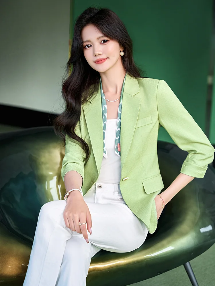 Blazer fin à la mode pour femmes, veste formelle, manteau de travail pour dames de bureau, bouton simple trois quarts, tempérament d\'été, nouveau