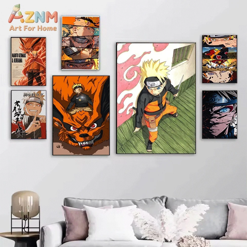 AZNM Minato Namikaze Fourth Hokage Ink Wash Style Canvas Wall Print, Naruto Anime Ninja Character Art Poster, Unframed Canvas