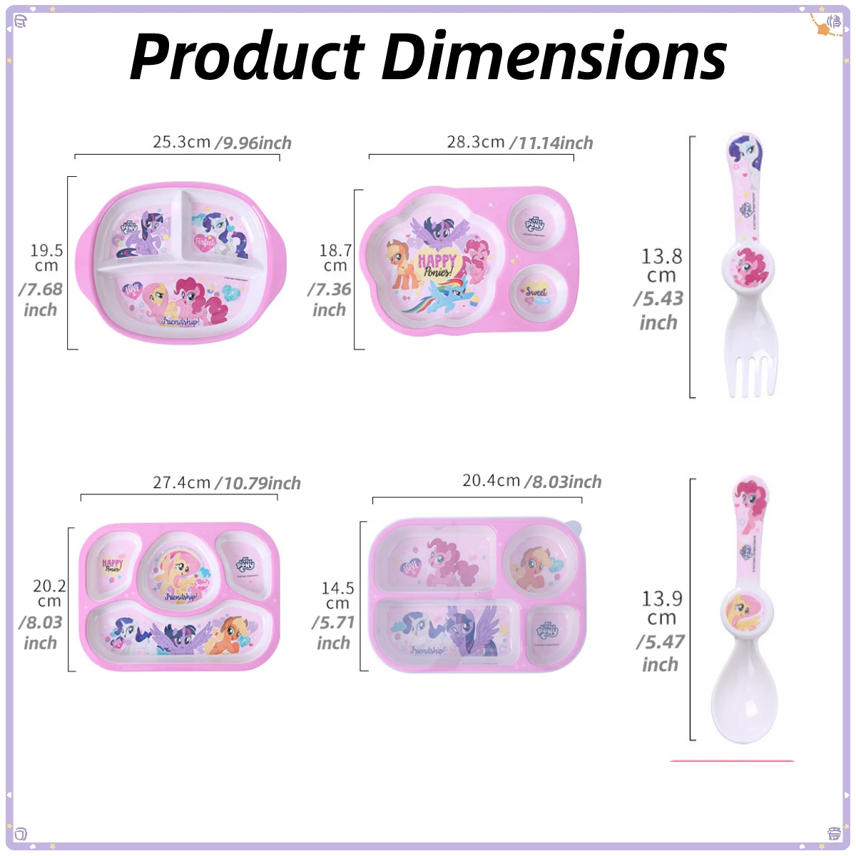 My Little Pony Tableware Set Toddler Feeding Divided Dining Plate Unbreakable Cartoon Spoon Fork Dinner Dishes Gift For Kid view 5