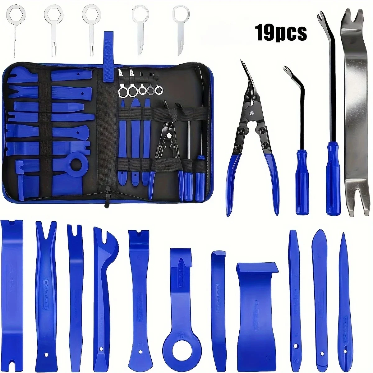 Portable Storage Bag Car Upholstery Remover 19pcs Auto Trim Removal Tool Kit with Clip Pliers Nylon Panel Pry Set