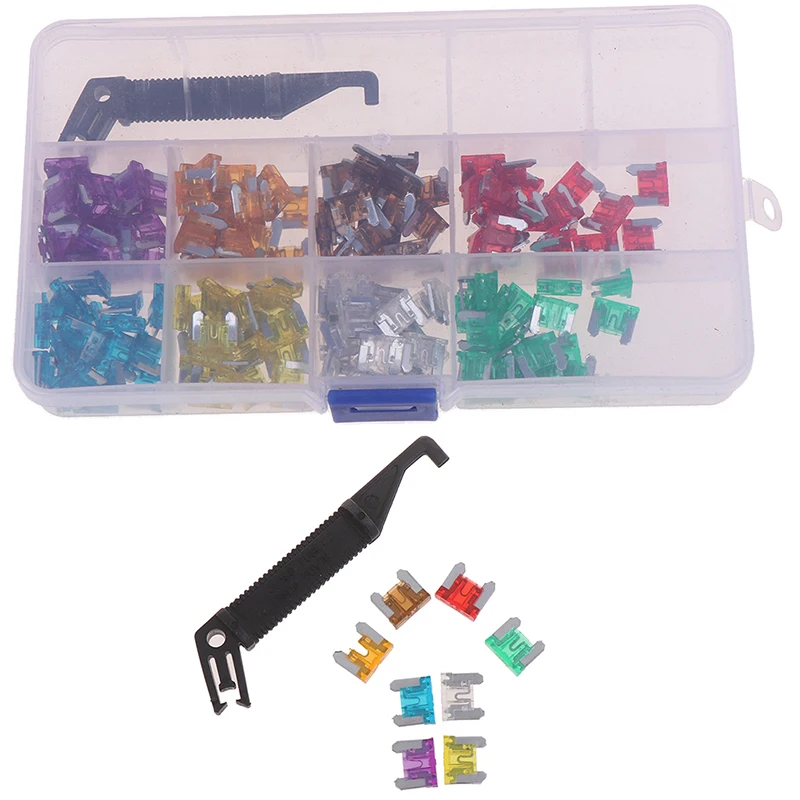 100 stks/doos Micro Auto Low Profile Mini Blade Fuse Kit 3A5A7.5A10A15A 20A25A30A