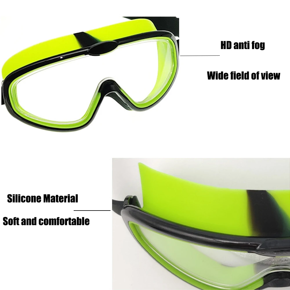 Waterproof Silicone Swimming Goggles for Kids Big Frame HD Swim Glasses, Anti-Fog Eyewear Swim Accessories