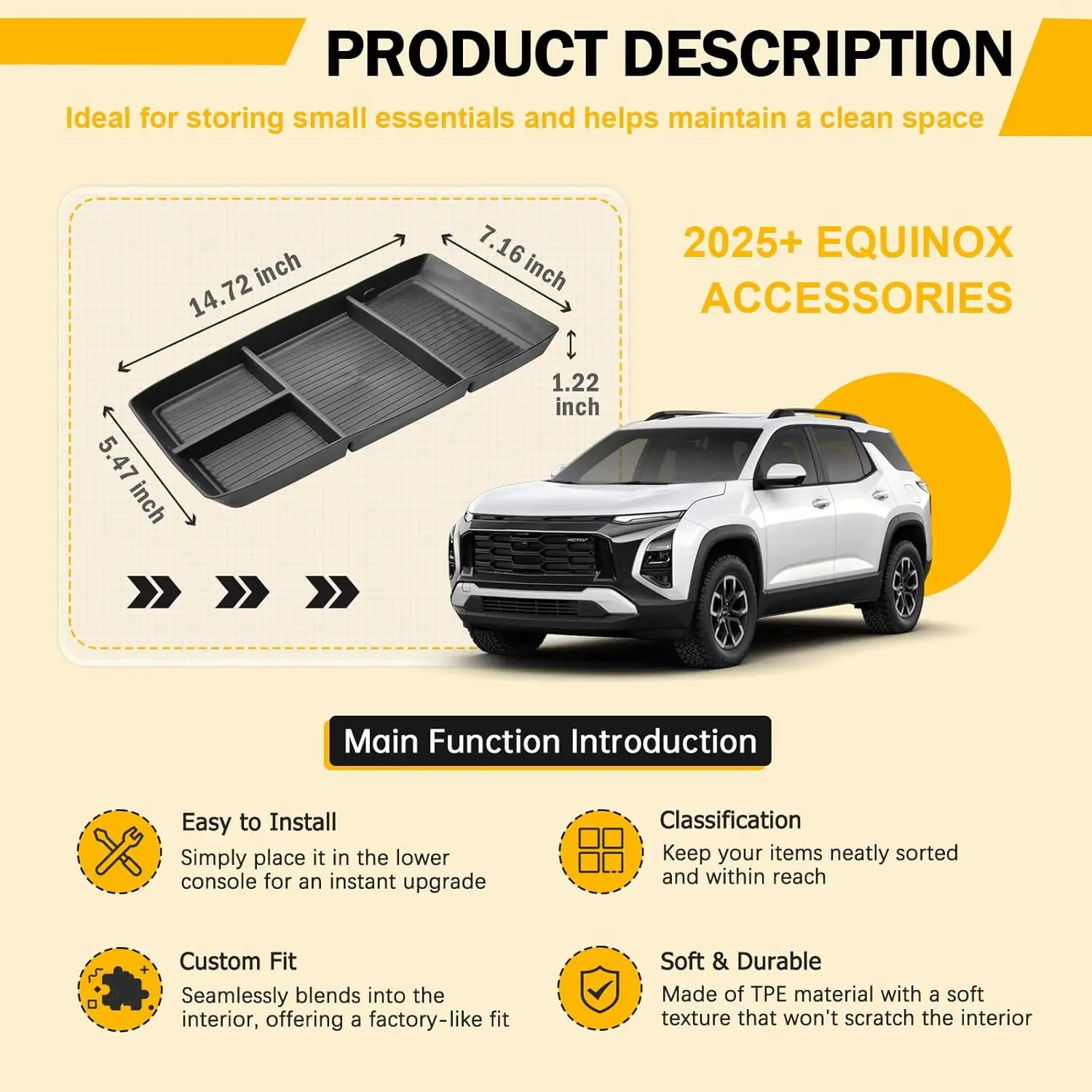 Kptidy Compatible with 2025 Chevy Equinox LT/RS/ACTIV Under Center Console Organizer  Lower Storage Insert Tray Car Accessories