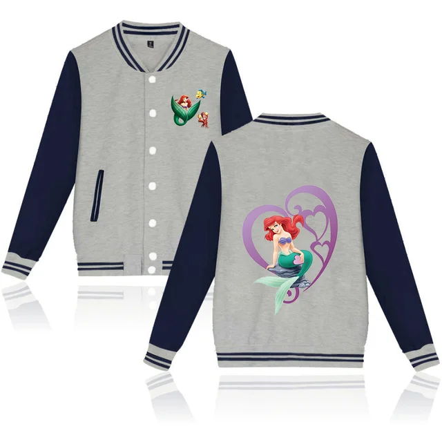 

Disney The Little Mermaid Baseball Jacket Men Women Hip Hop Harajuku Jackets Streetwear Kids Boys Girls Loose College Coats