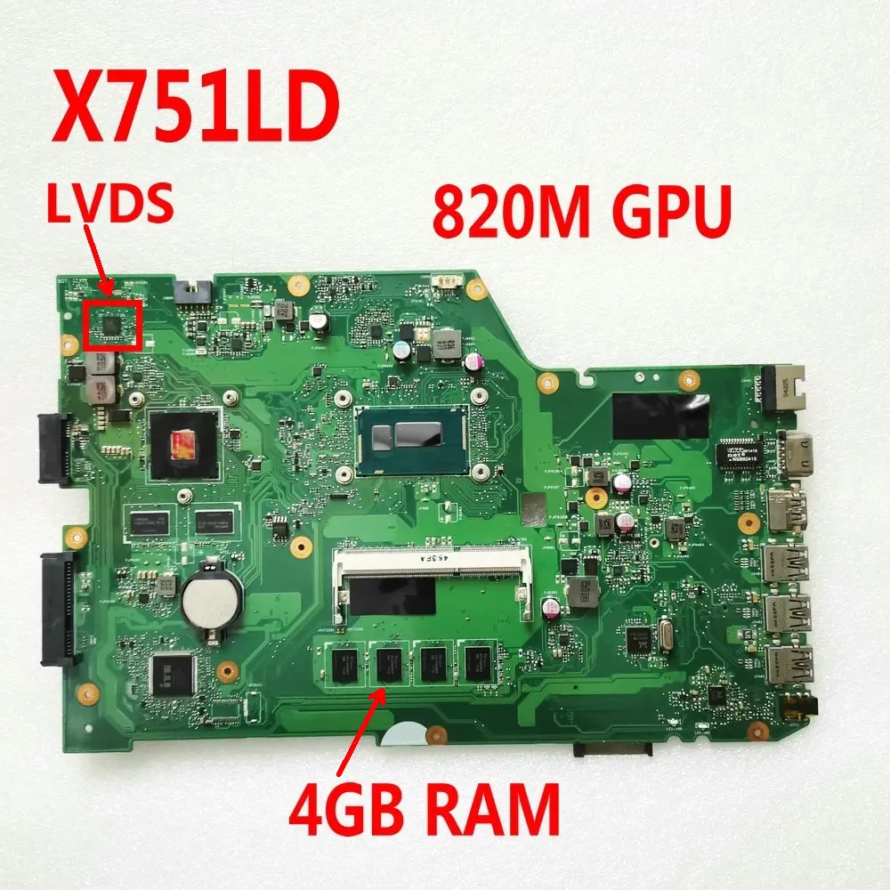 X751LD For ASUS F751L 751LA X751LD X751LA X751LAB X751L X751 Laptop Motherboard I3/I5 4GB/RAM LVDS screen
