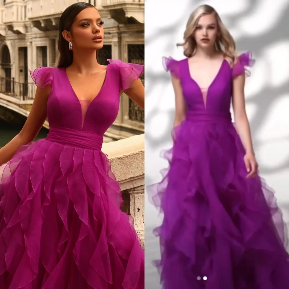 

Customized Retro Elegant V-neck A-line Draped Tulle Formal Occasion Gown vestido de gala جديد في فساتين платье женское