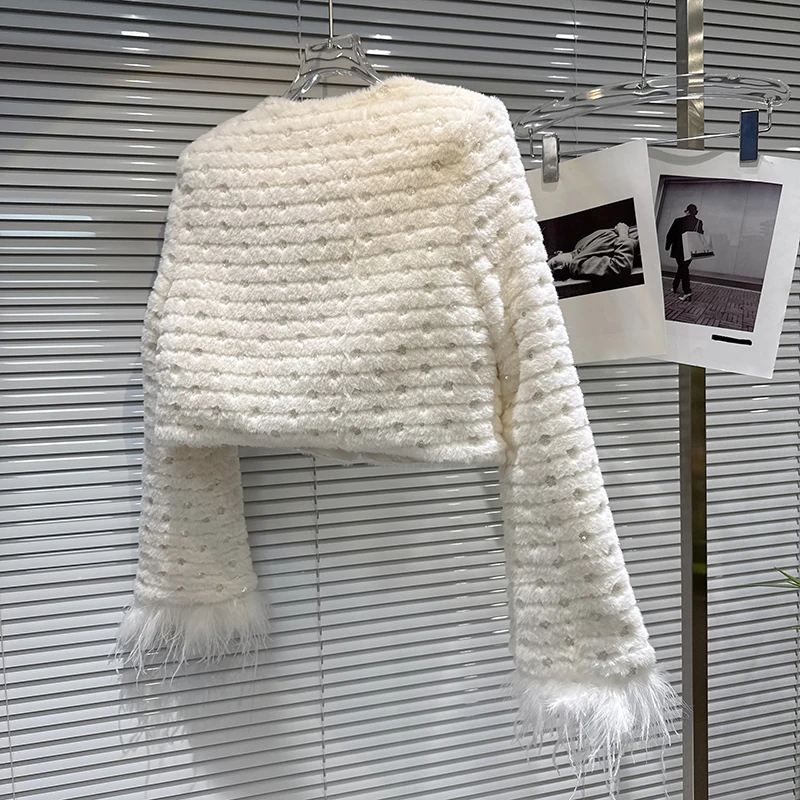 النمط الفرنسي حبة الربط تصميم الشعور أسفل بطانة سترة قصيرة 2025 شتاء جديد مزاجه المرأة معطف أنيق #5