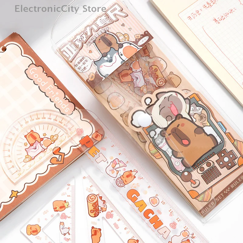 1Set Cute Transparent Measuring Trigonometric Straightedge Protractor Student Essential Measuring Acrylic Ruler School Supplies