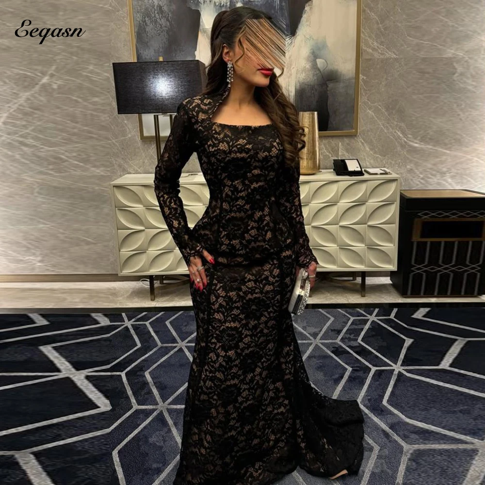 

Элегантное черное кружевное платье для выпускного вечера с длинными рукавами Русалка Vestidos de Noiva длиной до пола, женские роскошные вечерние платья по индивидуальному заказу