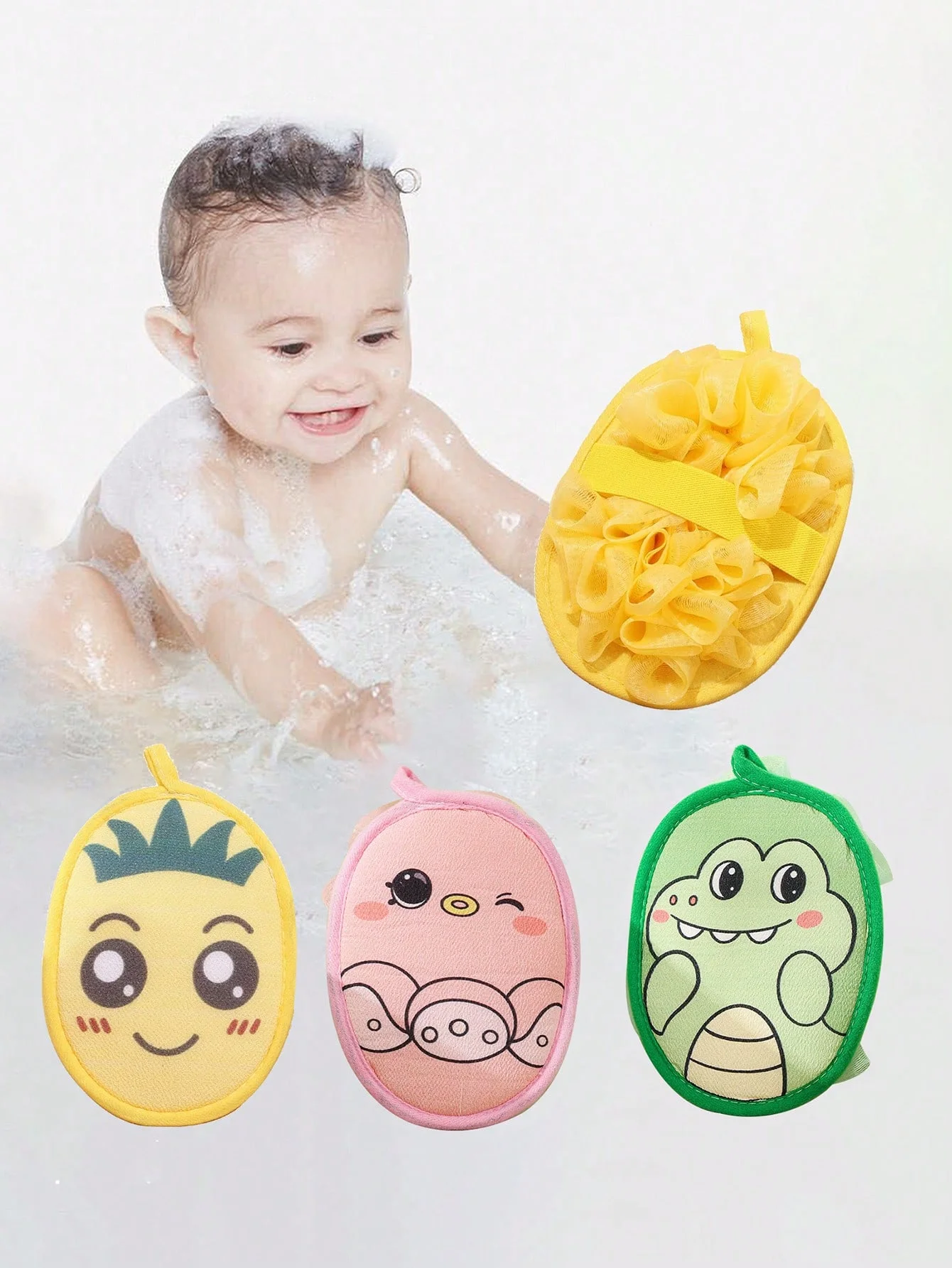2-In-1 Double-Sided Cartoon Bath Sponge & Loofah Thick Hanging Design Soft Baby Bath Sponge,  Baby Bath products