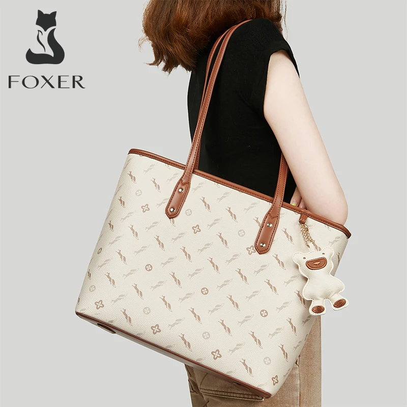 FOXER Brand Women\' High Capacity Handbag Fashion Commute Shoulder Bag PU Leather Big Size Travel Top-Handle For Lady Office Tote