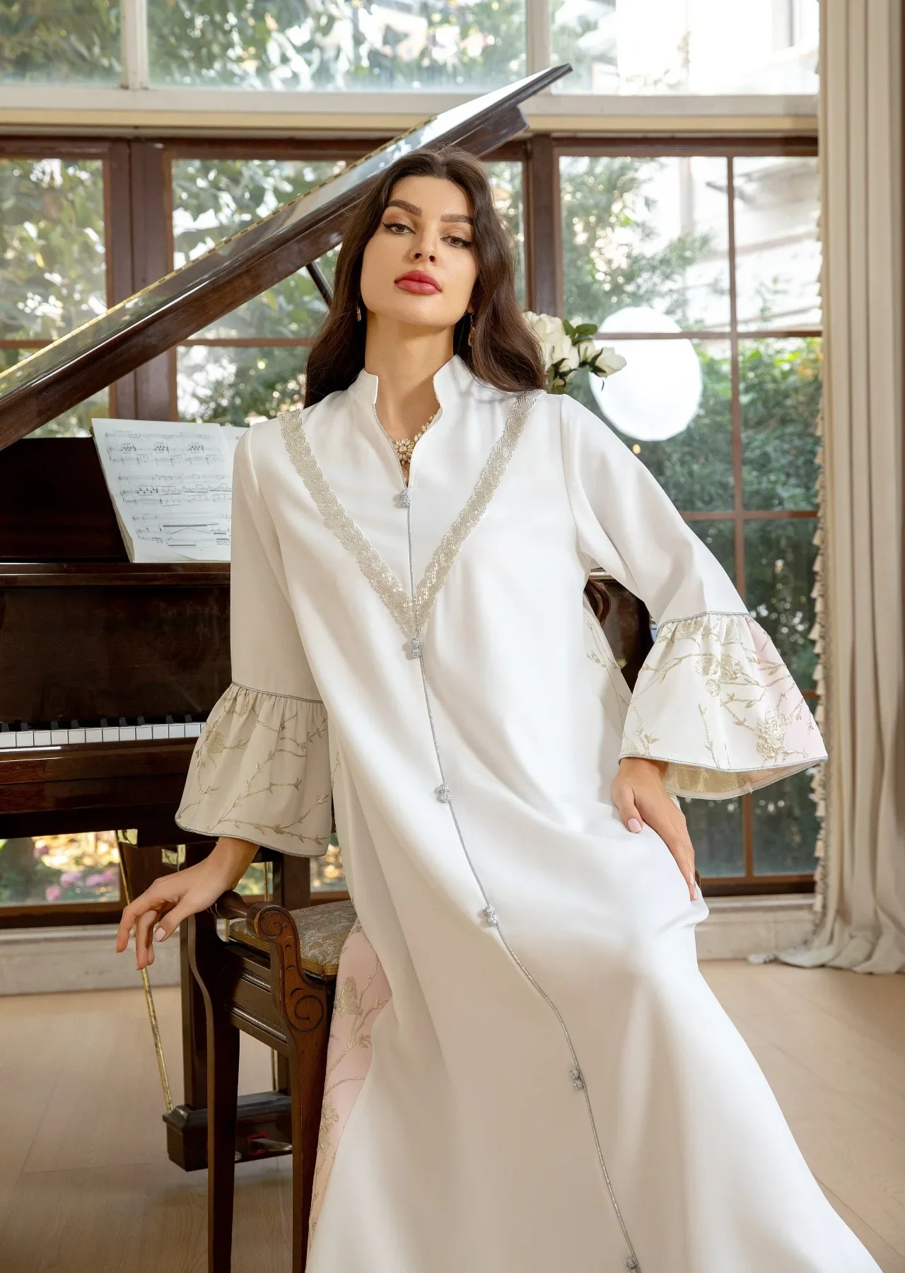 Nieuwe Dubai Moslim Vrouwen Borduren Abaya Maxi Jurk Kaftan Islamitische Arabische Avondjurk Caftan Party Turkije Vestidos Jalabiya Caftan