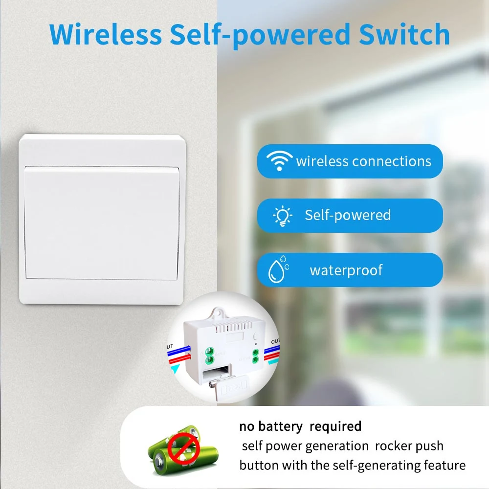 QX-301 RF433 Wireless Kinetic Energy Wall Switch No Battery Required Long Distance Waterproof Self-Powered Light Remote Control