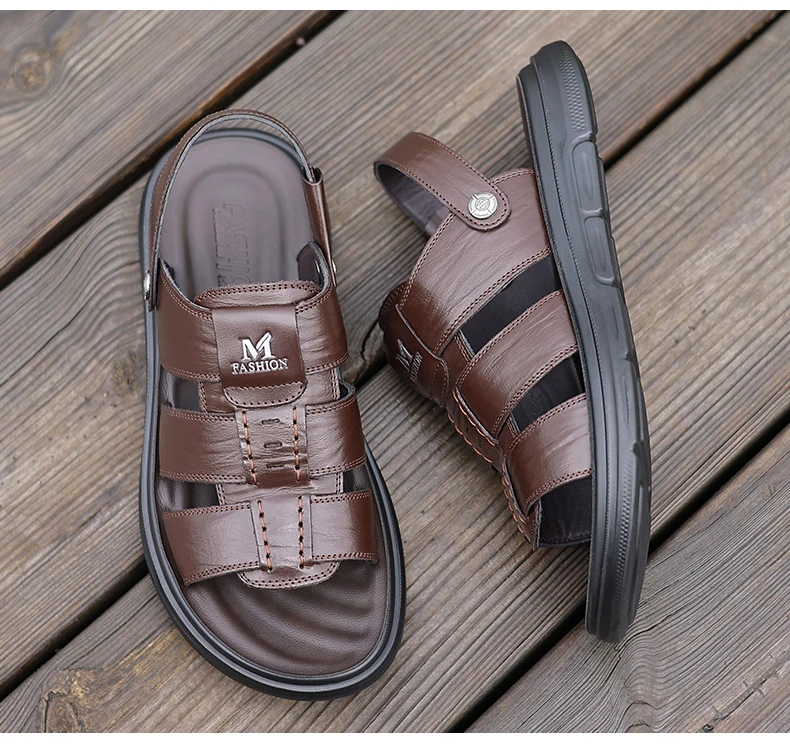 Herren Casual Leder-Strandsandalen Sommer Neue Atmungsaktive Leichte Rutschfeste Weichsohlige Slides für Spaziergänge und Outdoor-Sport – Detail 12