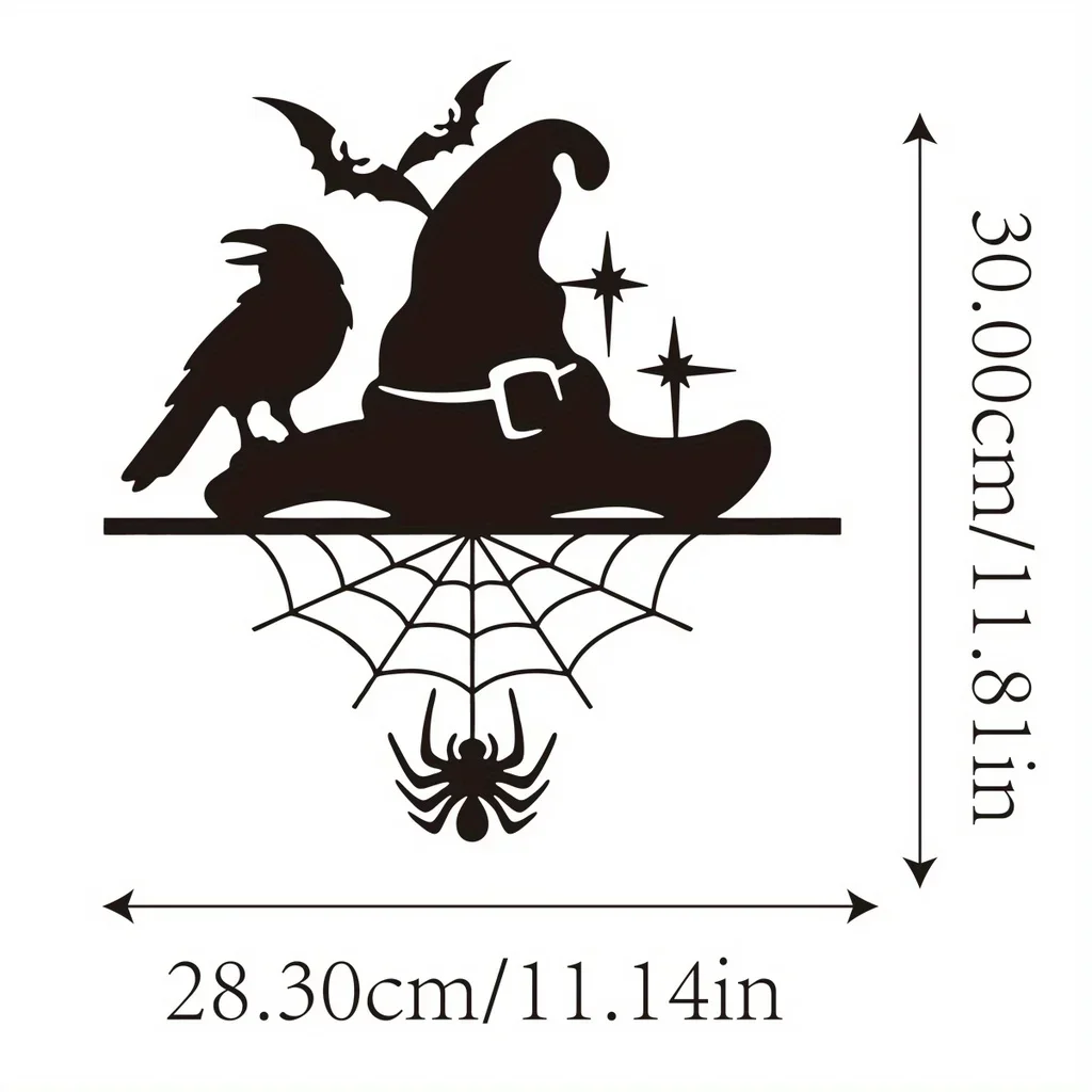 HELLOYOUNG  Halloween Witch Hat Metal Home Decor Spider Web Bat Crow Sign Wall Mounted Art Halloween Day of The Dead Home Party