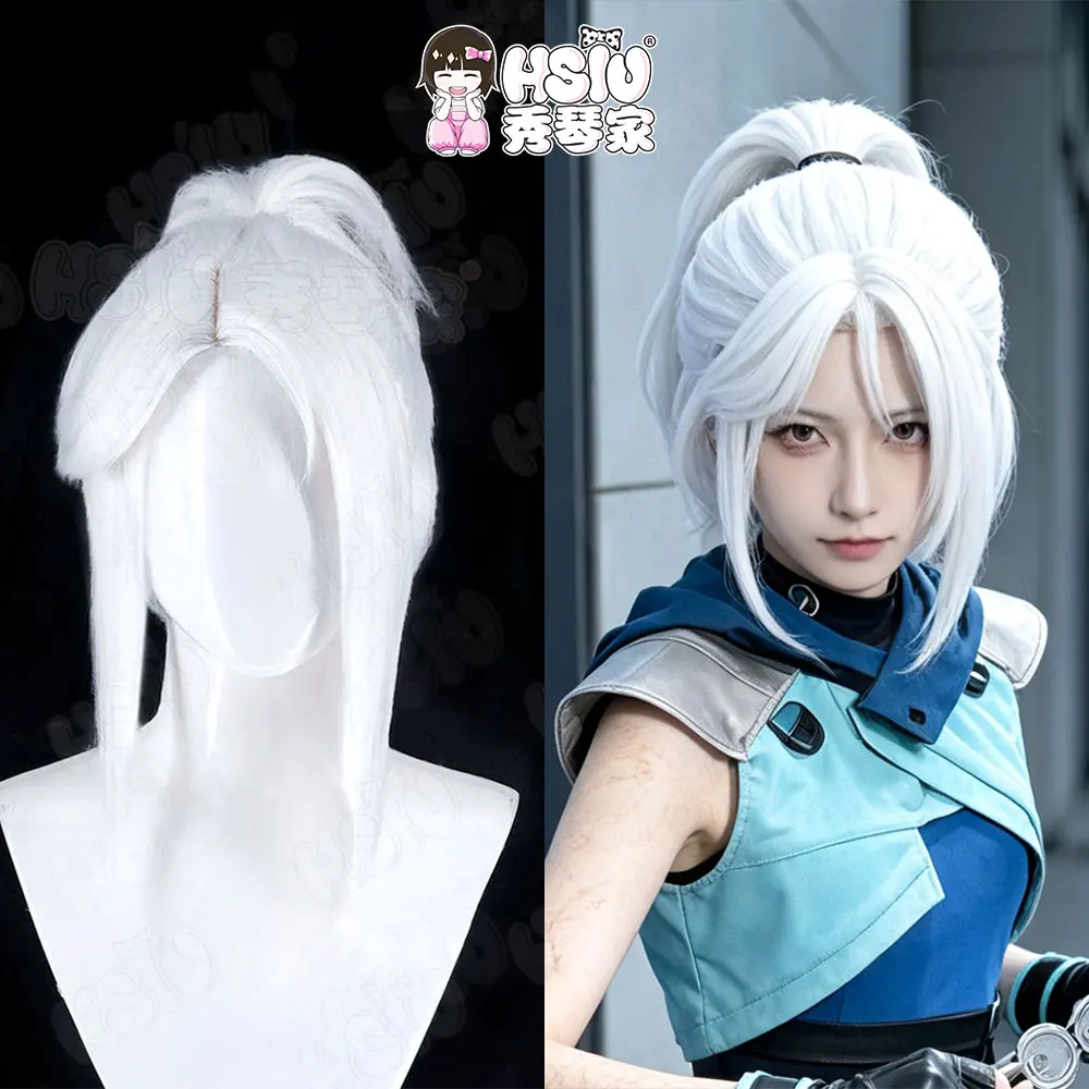 

Jett Cosplay Wig HSIU 40cm white Short hair Heat Resistant Synthetic Wig+Wig cap Game VALORANT Jett Cosplay