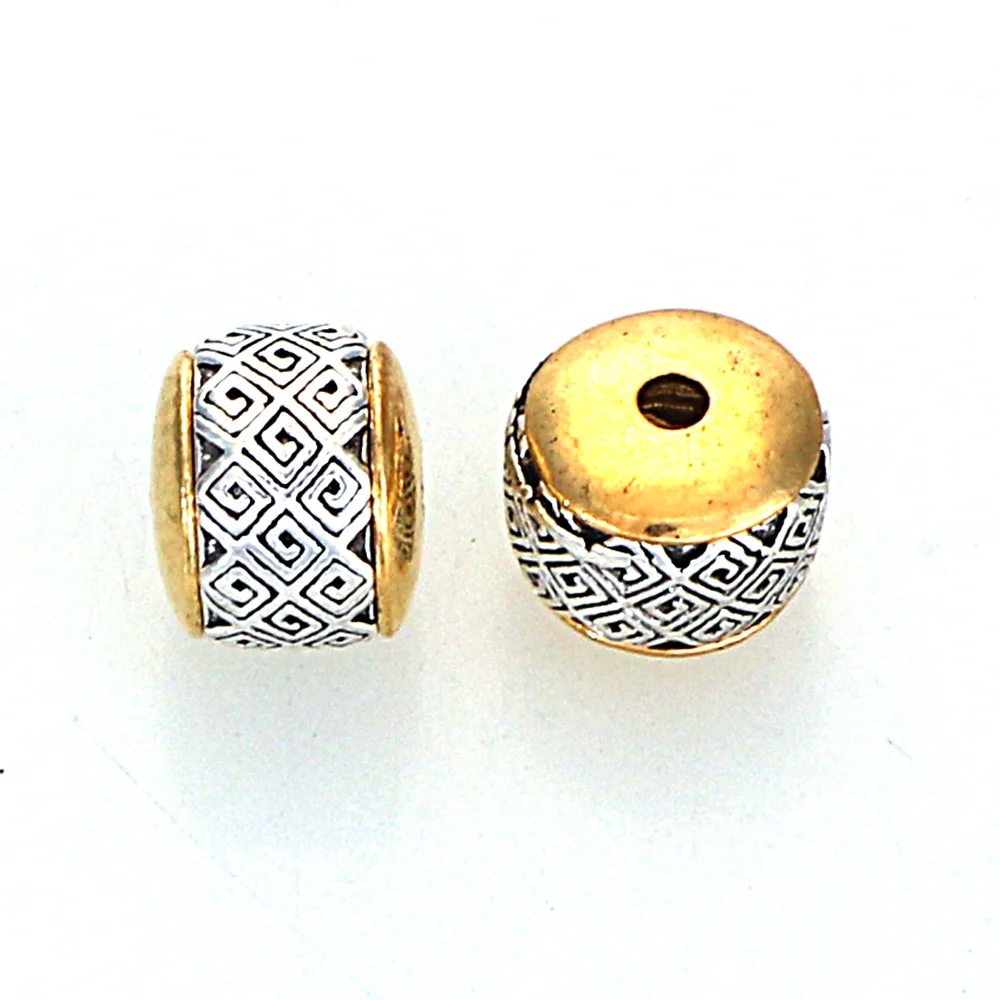 5Pcs 10x8MM Antique Golden Silver Plated Cast Metal Striped Abacus Spacers Beads With Grid Pattern For Diy Jewelry Making