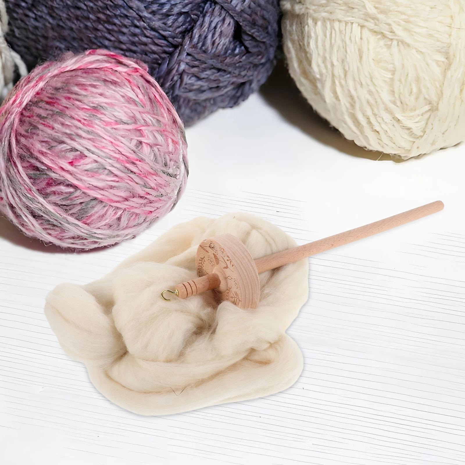 

1 Set 12.58Inch Wooden Drop Spindle Top Whorl Yarn Spinner Wool Strips Spindle Shuttle Weaving Tool Thread Holder Yarn Organizer