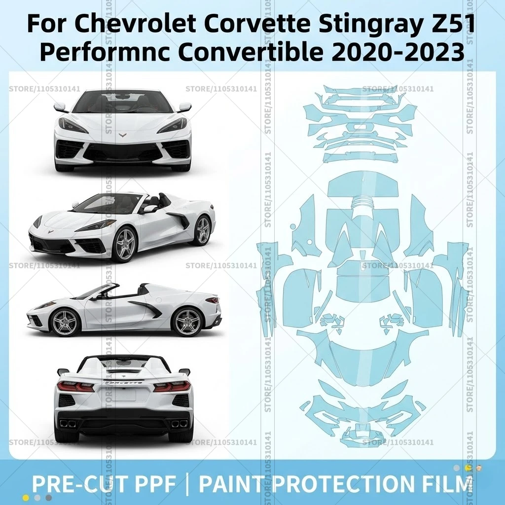 

Предварительно нарезанная защитная пленка PPF для автомобиля Chevrolet Corvette Stingray Z51 Performance Convertible 2020-2023, прозрачная пленка для защиты кузова.