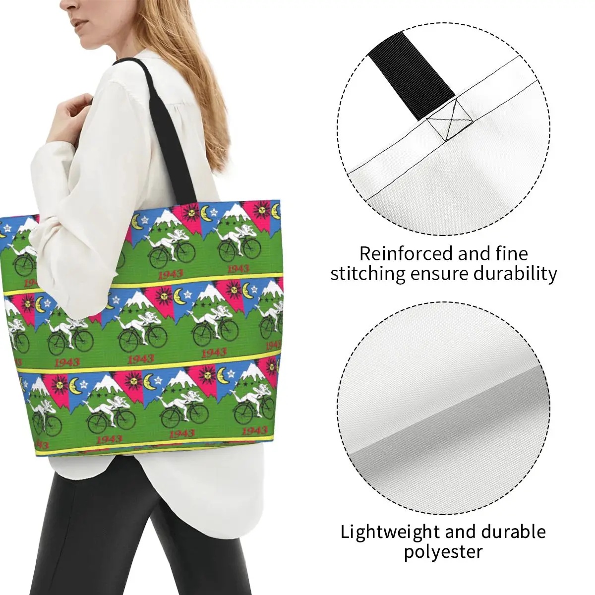 LSD 1943 Albert Hofmann Shopping Tote Bag Canvas Large Capacity Shoulder Bags Shopper Grocery Handbag for Women