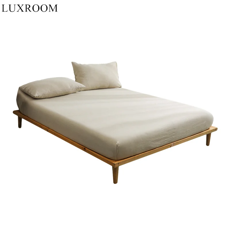 Linen Cotton Solid Color Fitted Sheet Mattress Cover 180/200/220 Custom Heightened Air-Permeable Protector Cover for Bed