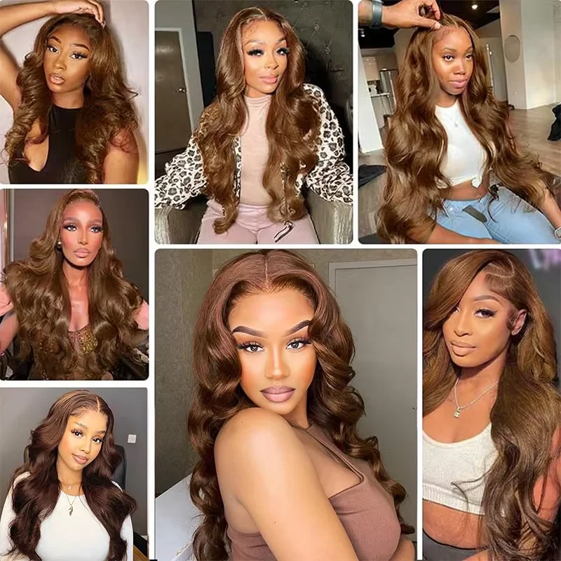 Perruque Lace Closure Wig Body Wave Naturelle, Cheveux Humains, Brun Ombré Chocolat, 13x4, 13x6, à Reflets, pour Femme