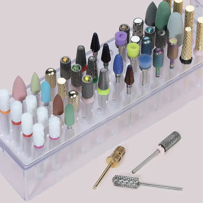 48 Holes Clear Nail Drill Bits Holder Storage Box For Milling Cutter Dustproof Nail Bit Case For Acrylic Nails Accessories