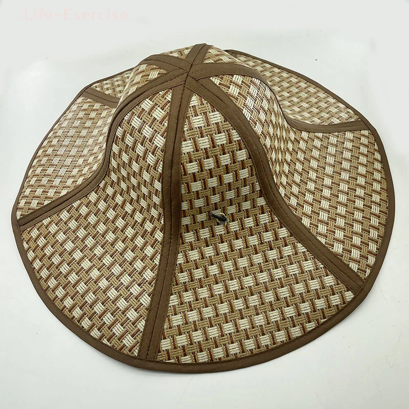 [XX]Foldable Straw Hat Practical Sun Protection Farming Beach Hat Large Eaves Fan Cap Hexagonal Hat Fan Cap