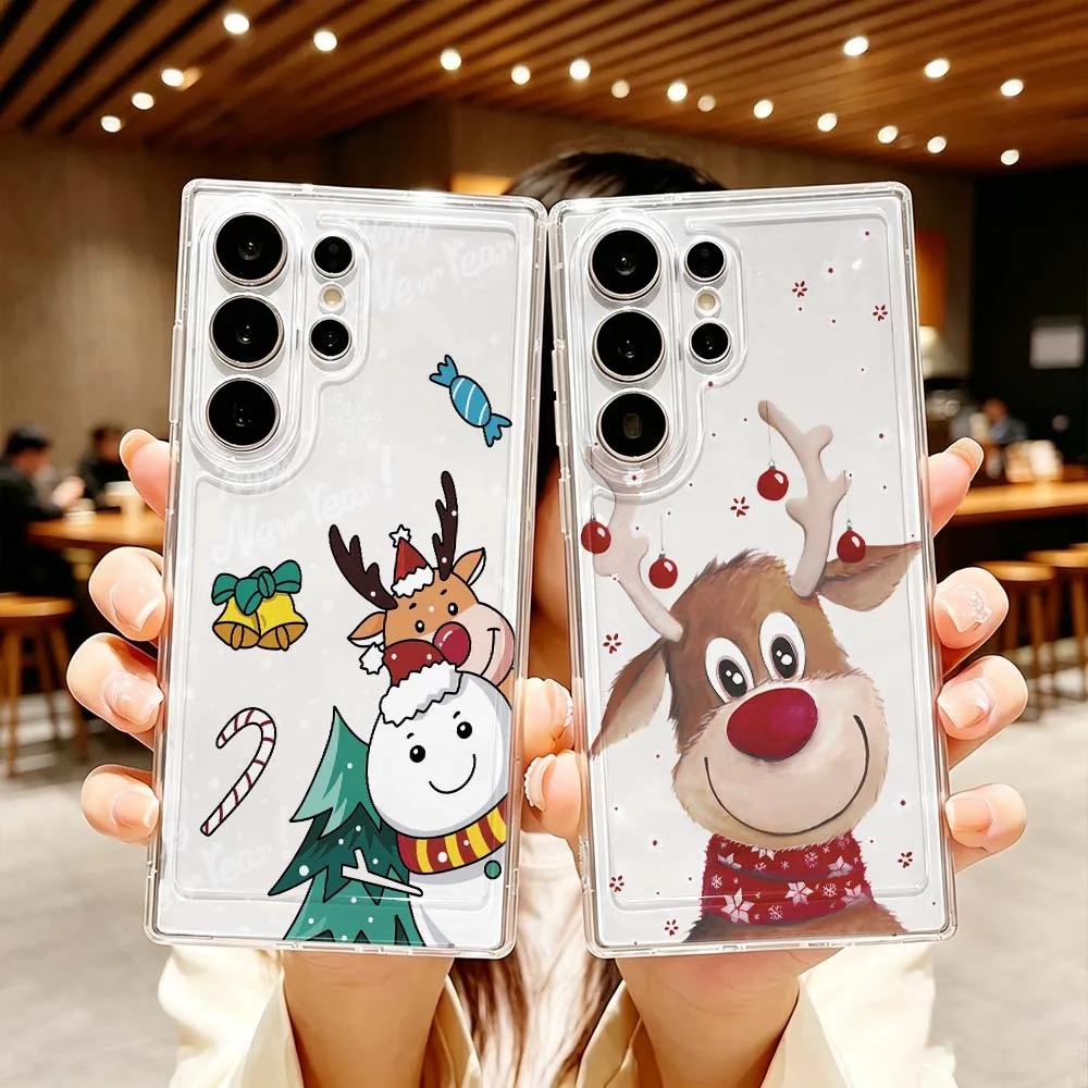 Cartoon Christmas Deer Design For Samsung Galaxy S26 S25 S24 S23 S22 S21 S20 Note 20 Ultra Plus FE A73 A52 A51 A23  Phone Case