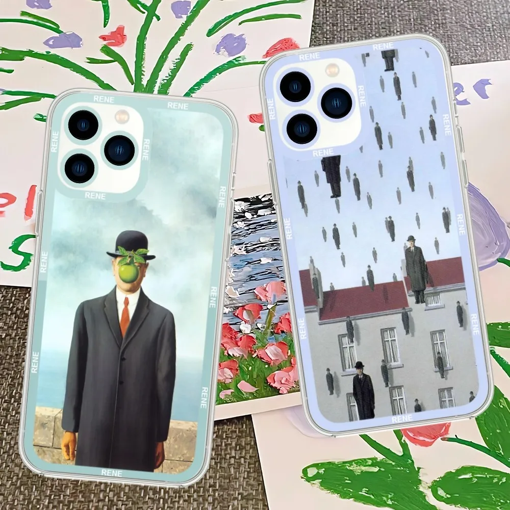 Art Rene Magritte Painter Phone Case For iPhone 13 14 Mini 11 12 Pro Max Transparent Shell