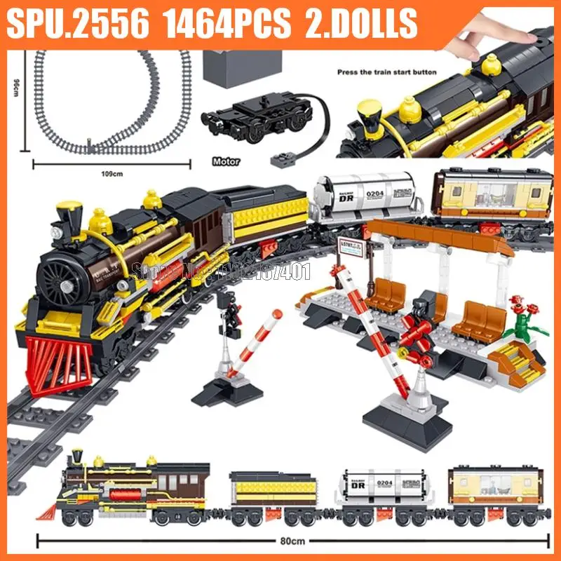 Ql0313 1464 قطعة تعمل بالبطارية الكهربائية الرجعية قطار السكك الحديدية المسار السكك الحديدية اللبنات لعبة الطوب