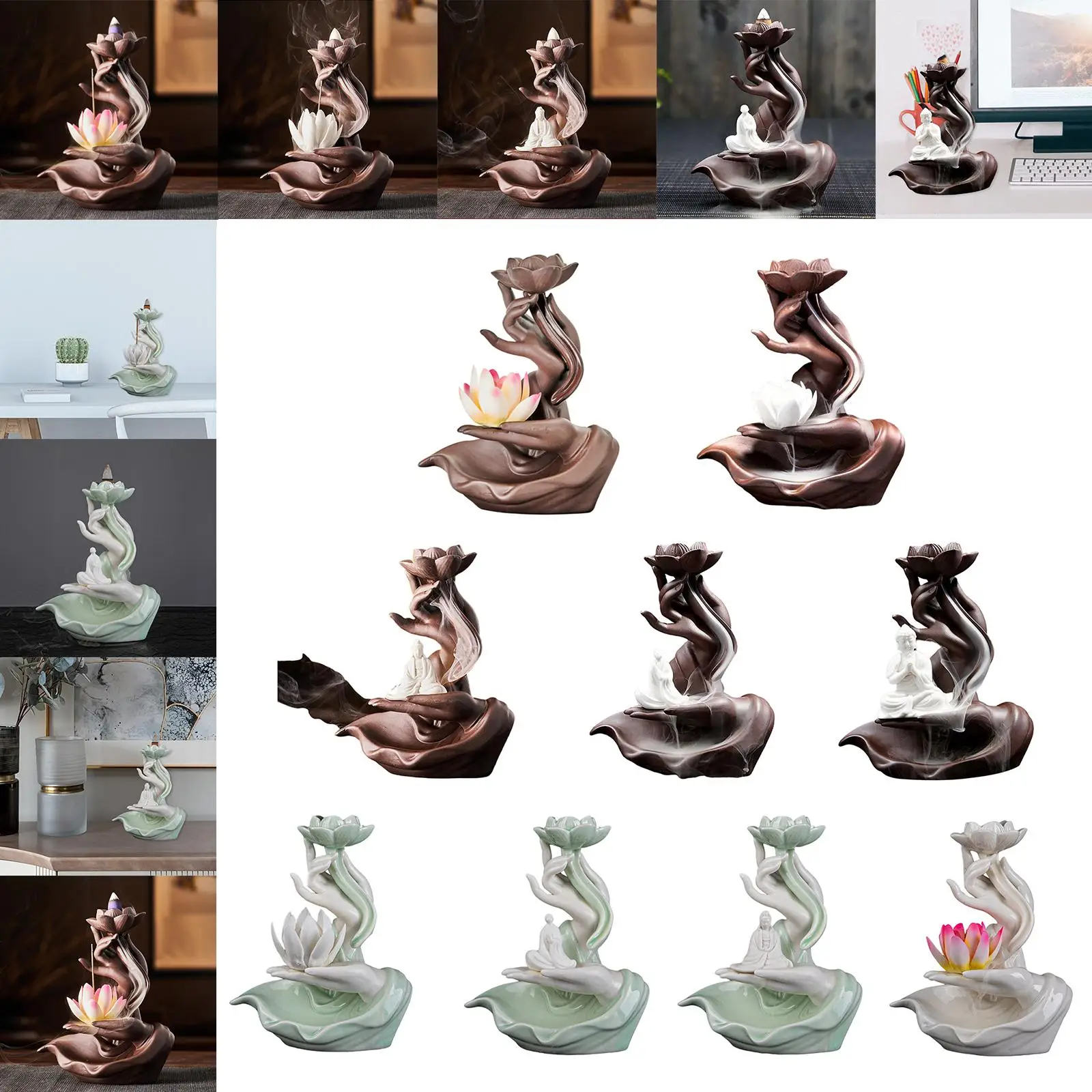 Backflow Cone Burner Meditation Smoke Fountain Holder Ornament Smoke Ceramics Waterfall for Room Yoga