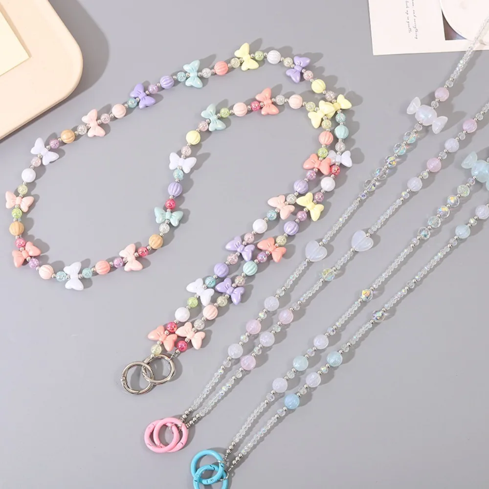 

Butterfly Candy Color Beaded Crossbody Chain Long Style Anti Loss Mobile Phone Crossbody Strap Sweet Universal Phone Neck Straps